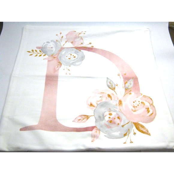 Set of two- 16x16 inch square Floral Cottage style Letter D Throw Pillow Covers - Picture 5 of 5